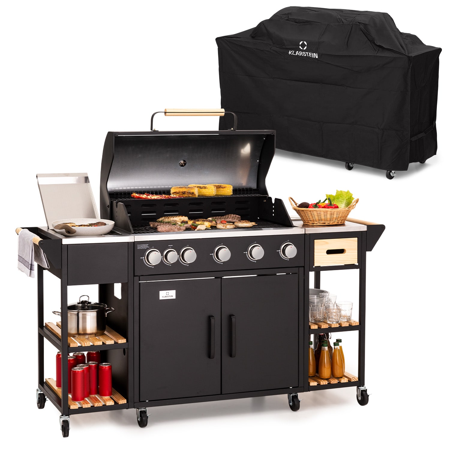 Klarstein Jersey, kültéri konyha gázgrillel és mosogatóval, 20,7 kW, 51 égővel, mobil